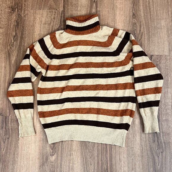 Vintage Thane 70s Brown Stripe Turtleneck Sweater 100% Lambswool Sz L - Picture 6 of 10